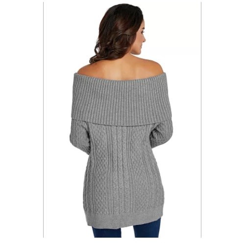 Gray Fold Over Poncho Style Sweater - Gray