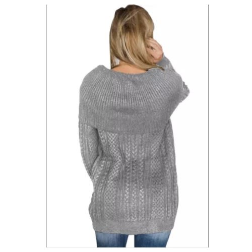 Gray Fold Over Poncho Style Sweater - Gray