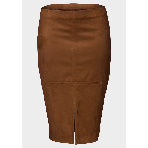 Suedette Front Slit Pencil Skirt