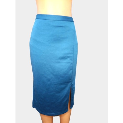 Atmosphere Suedette Front Slit Pencil Skirt- Blue