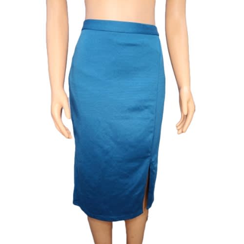 Atmosphere Suedette Front Slit Pencil Skirt- Blue