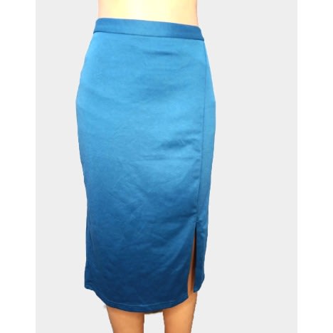 Atmosphere Suedette Front Slit Pencil Skirt- Blue