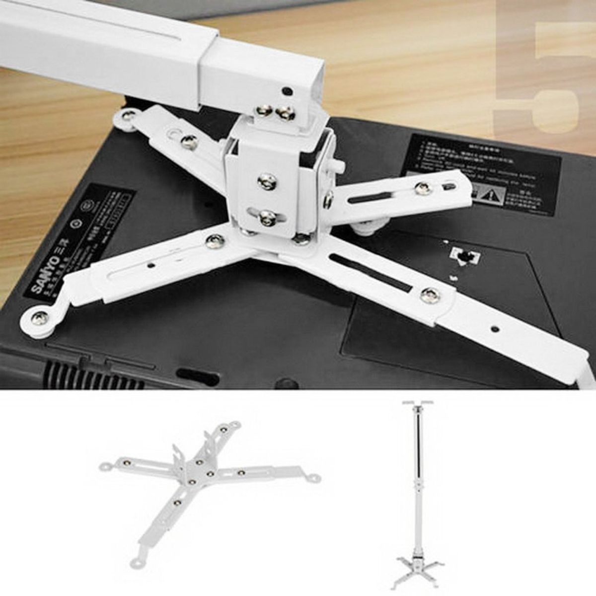 OR Universal Projector Bracket Retractable Adjustable Ceiling Mount Wall-White
