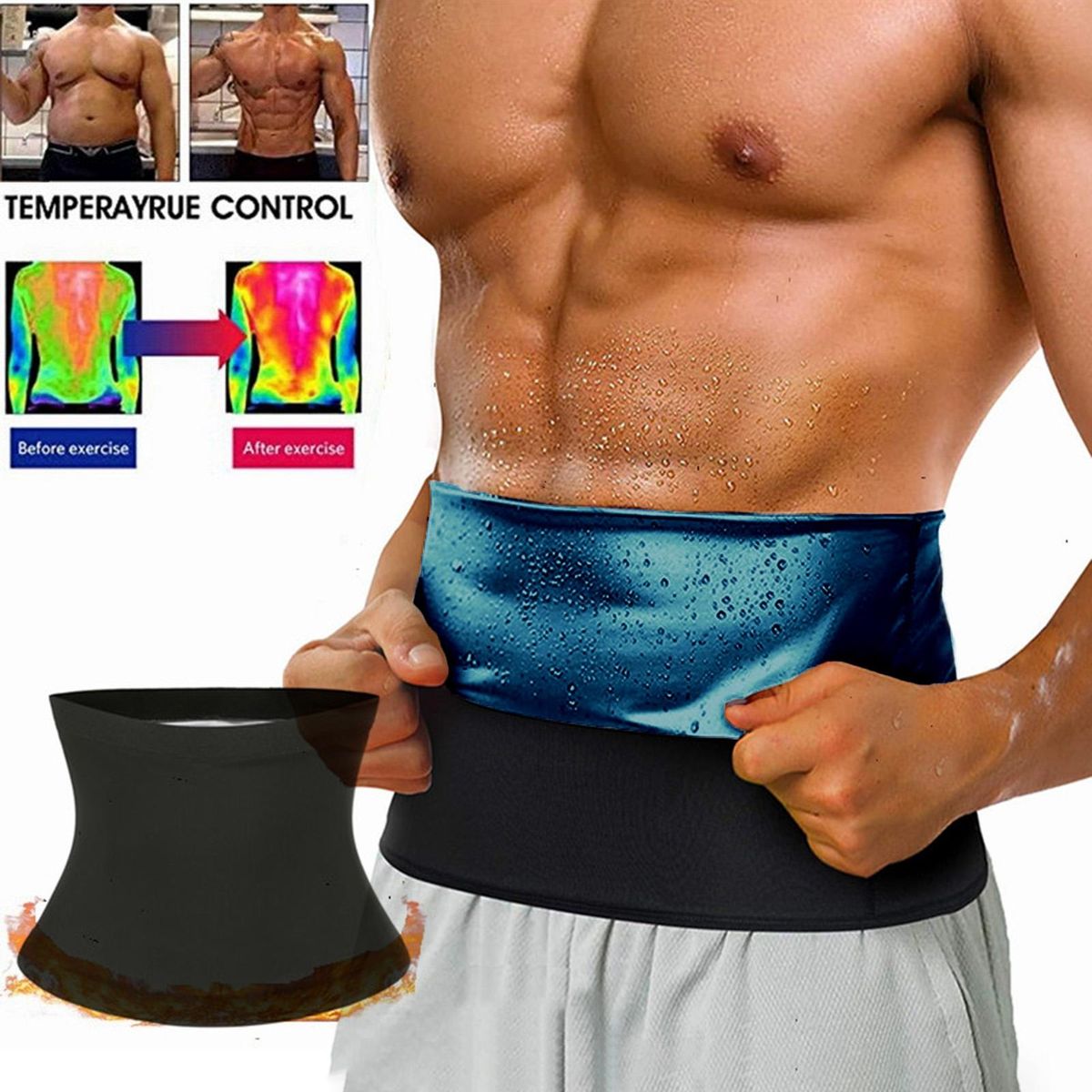 Men Waist Trimmer Belt Male Waist Fat Slimming Compression Belt Black Blue