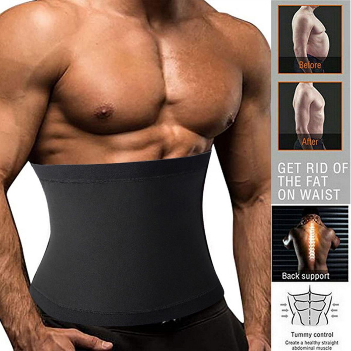 Men Waist Trimmer Belt Male Waist Fat Slimming Compression Belt Black Blue