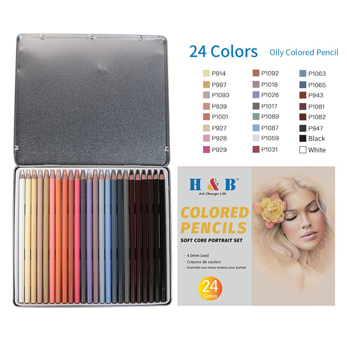H&B 24 Colors Pencils Set Art Supplies Character Skin Tone