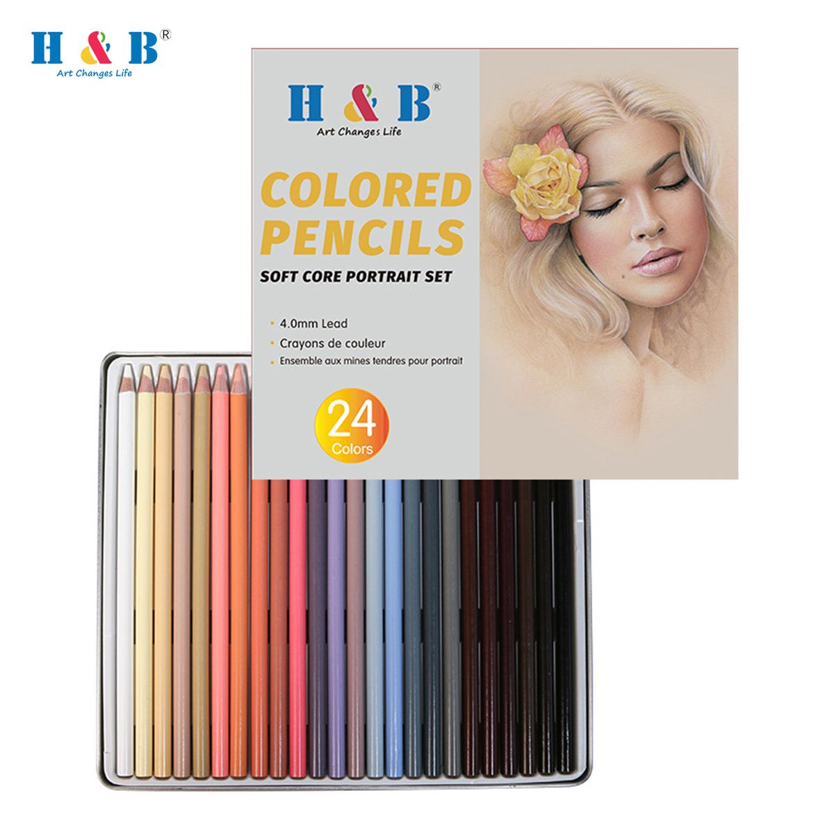H&B 24 Colors Pencils Set Art Supplies Character Skin Tone