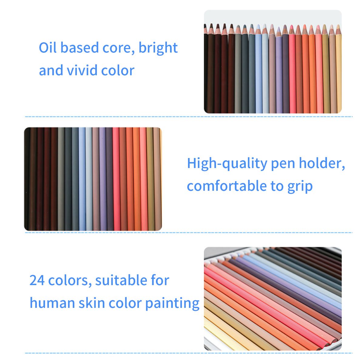 H&B 24 Colors Pencils Set Art Supplies Character Skin Tone