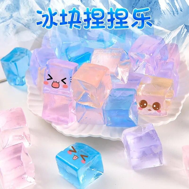 2Pcs Creative Ice Cube Pinch Music Fidget Toy Cute Decompression Candy Color Ice Cube Soft Squeeze Toys Kids Adult Venting Toys