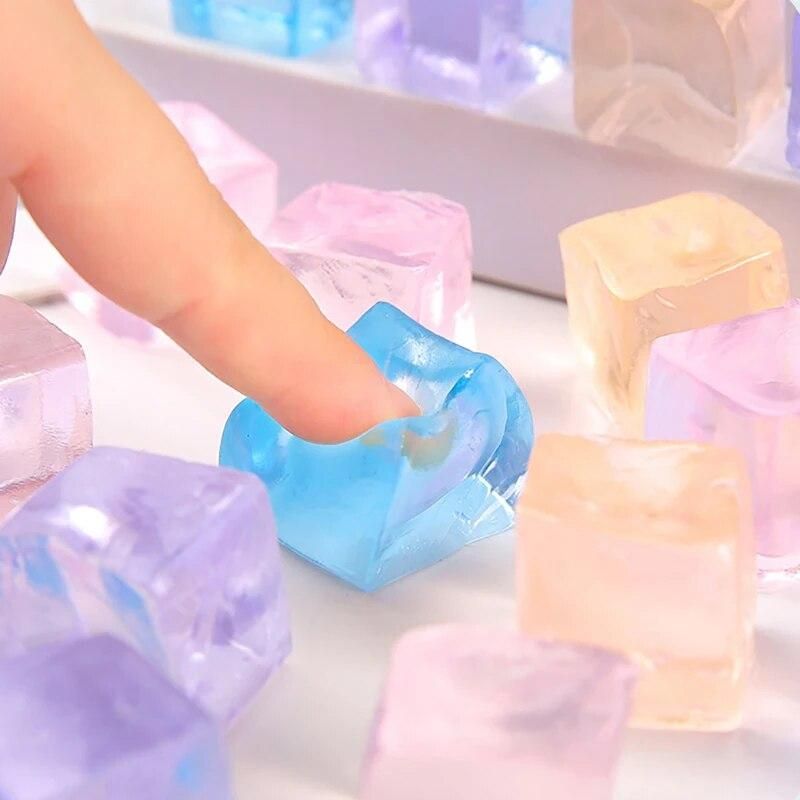 2Pcs Creative Ice Cube Pinch Music Fidget Toy Cute Decompression Candy Color Ice Cube Soft Squeeze Toys Kids Adult Venting Toys