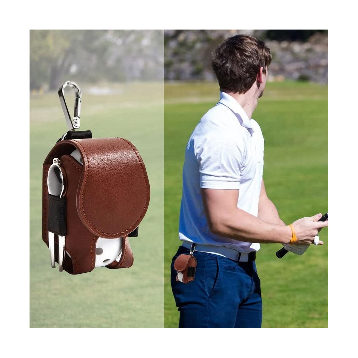 2 Pcs Golf Tee Bag Ball Pouch Mini Leather Golf Ball