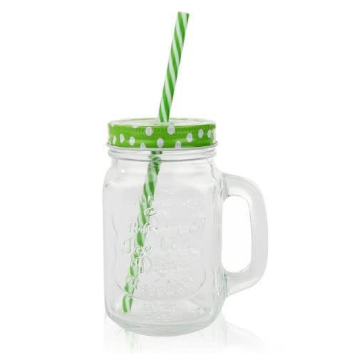 Glass Mason Jar With Lid And Straw