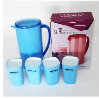 Water / Beverage Cooler Jug + Set Of 4cups - Blue