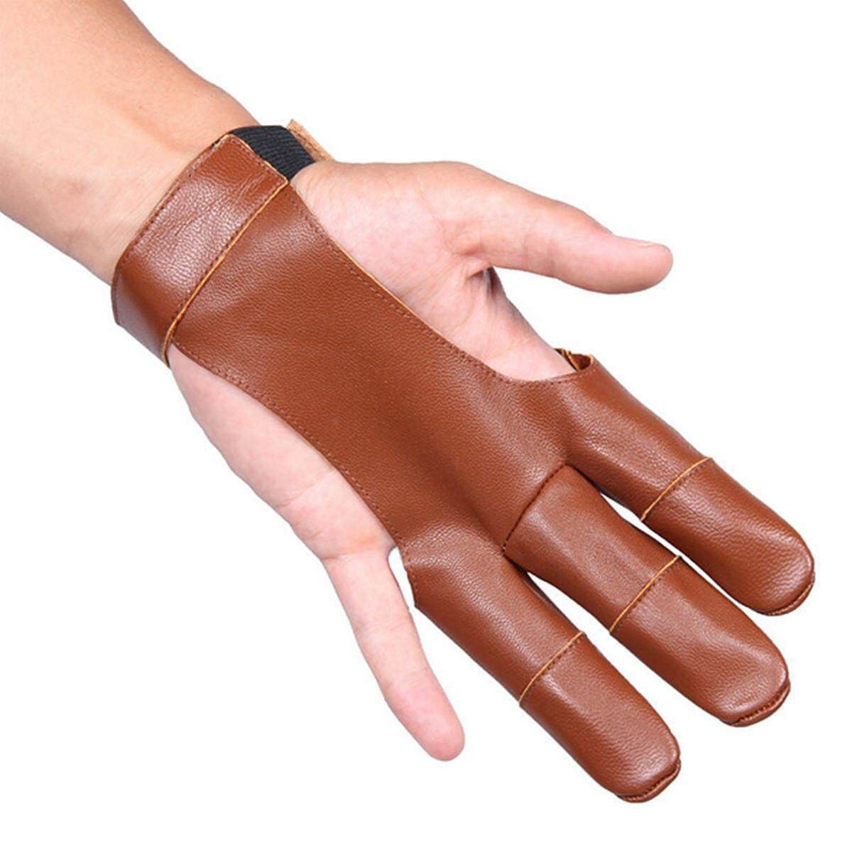 Leather Archery Protect 3 Fingers Glove Pull Bow Arrow Hunting Shooting Brown
