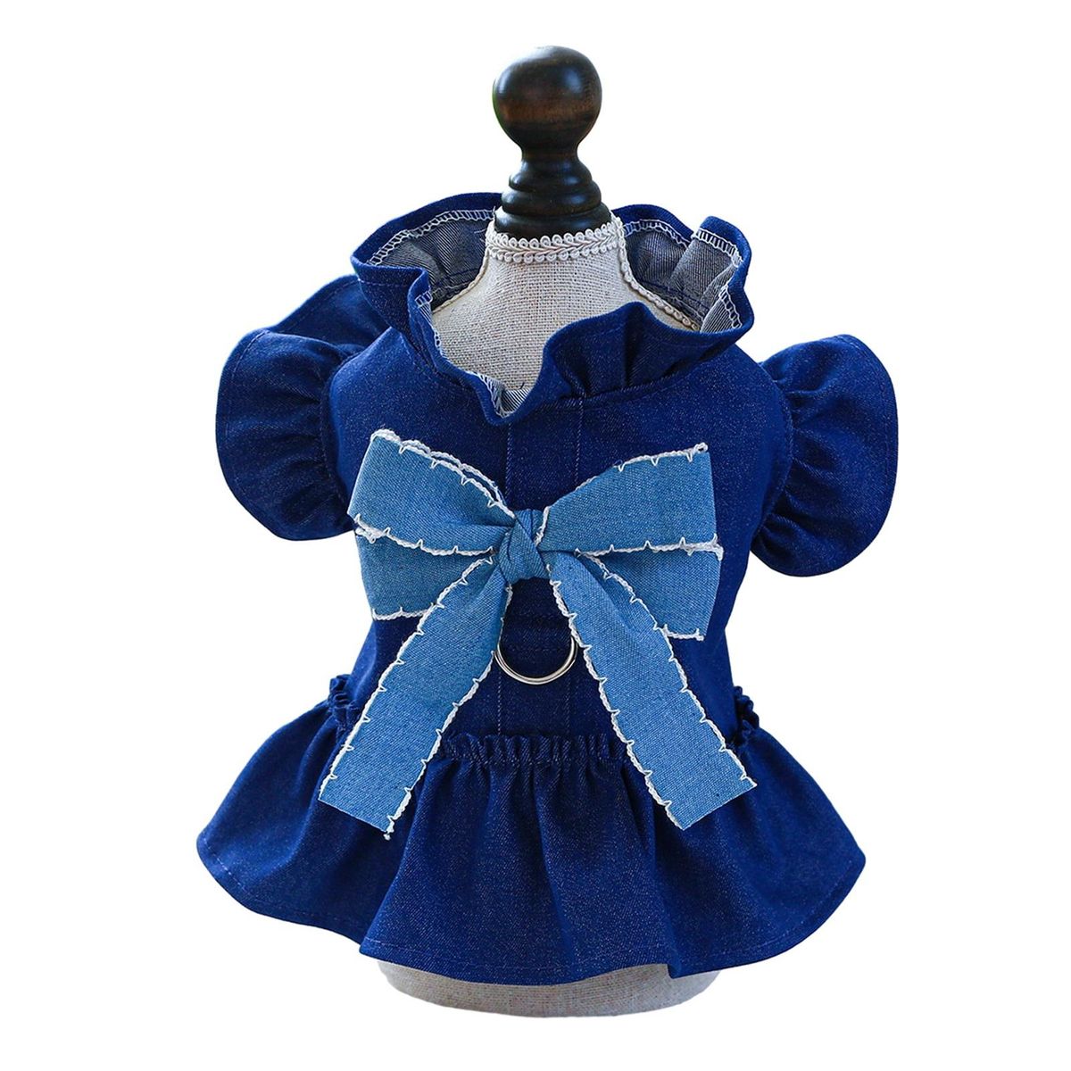 High-quality Pet Dress with Fine Workmanship Chic Denim Pet for Dogs Blue