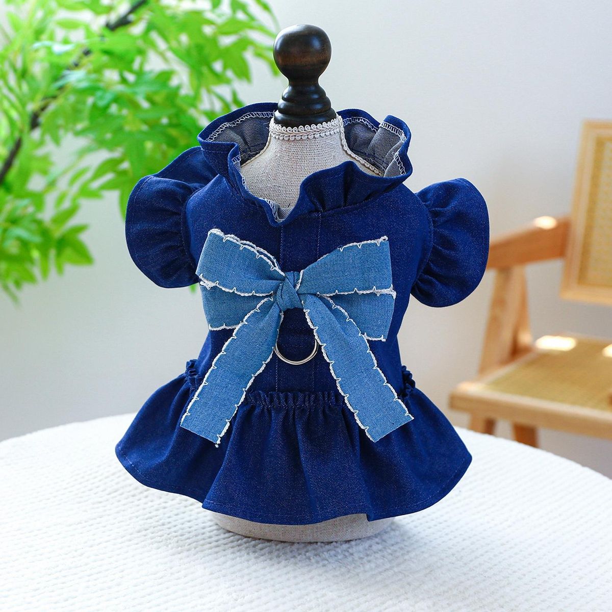 High-quality Pet Dress with Fine Workmanship Chic Denim Pet for Dogs Blue