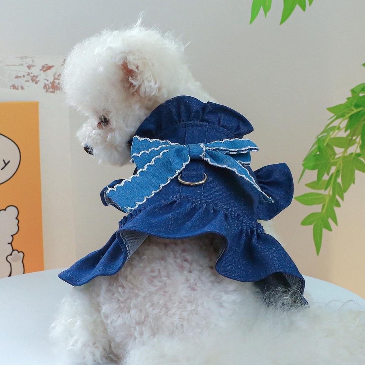 High-quality Pet Dress with Fine Workmanship Chic Denim Pet for Dogs Blue