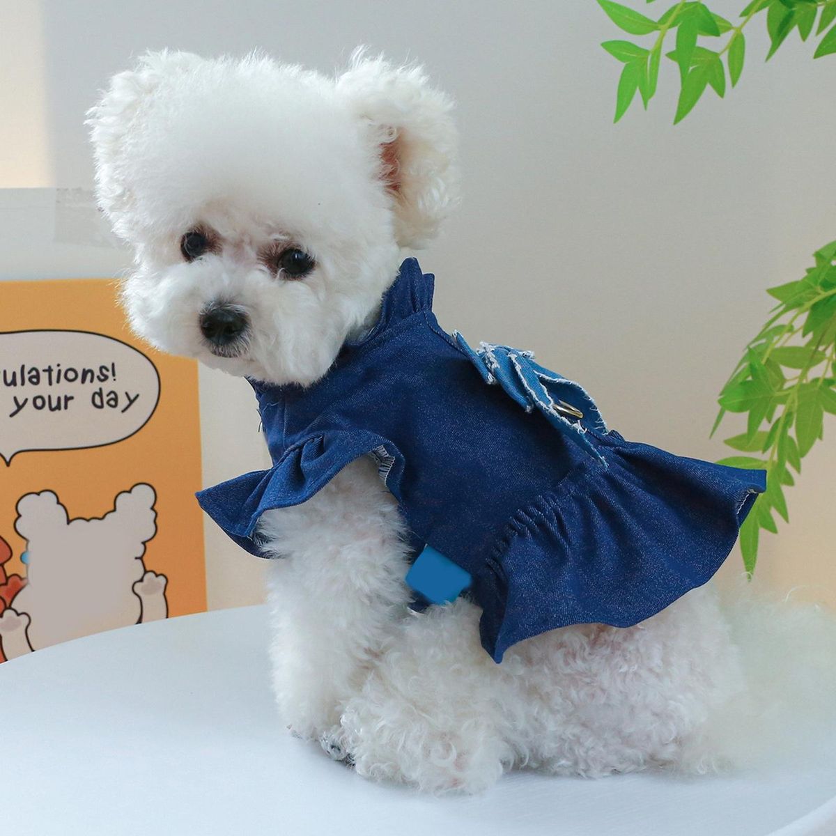 High-quality Pet Dress with Fine Workmanship Chic Denim Pet for Dogs Blue