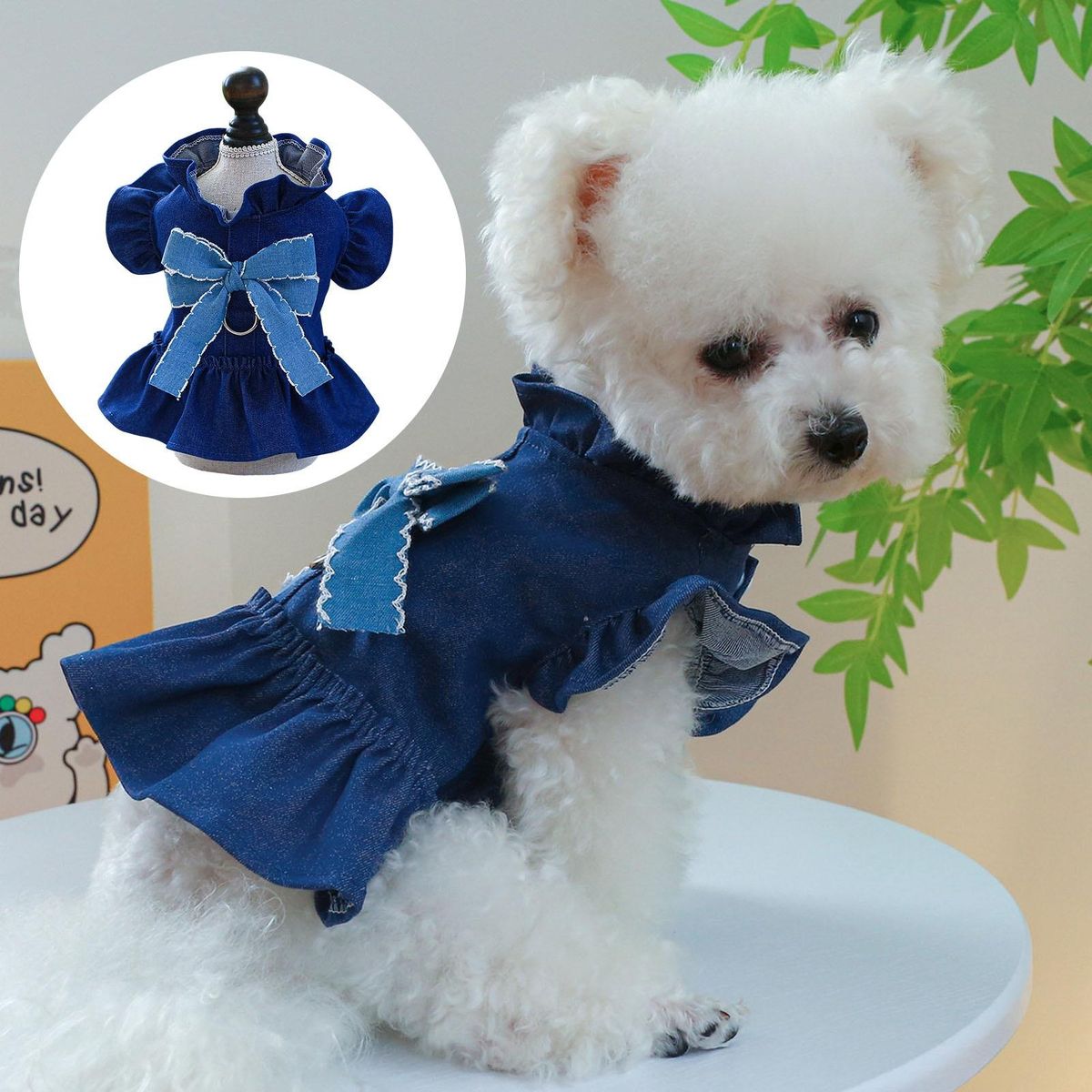 High-quality Pet Dress with Fine Workmanship Chic Denim Pet for Dogs Blue