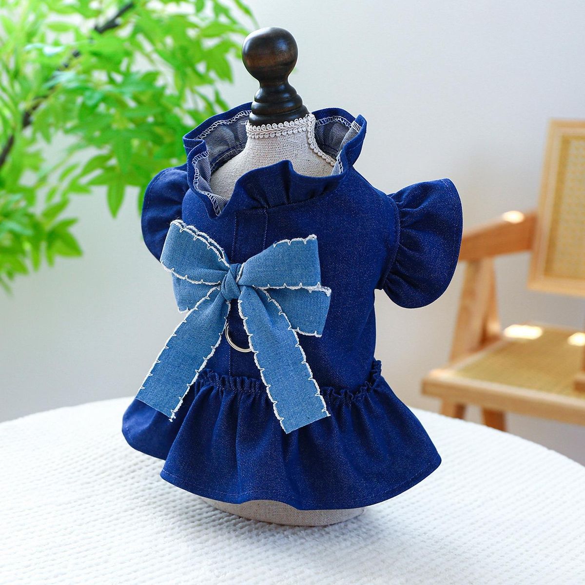 High-quality Pet Dress with Fine Workmanship Chic Denim Pet for Dogs Blue