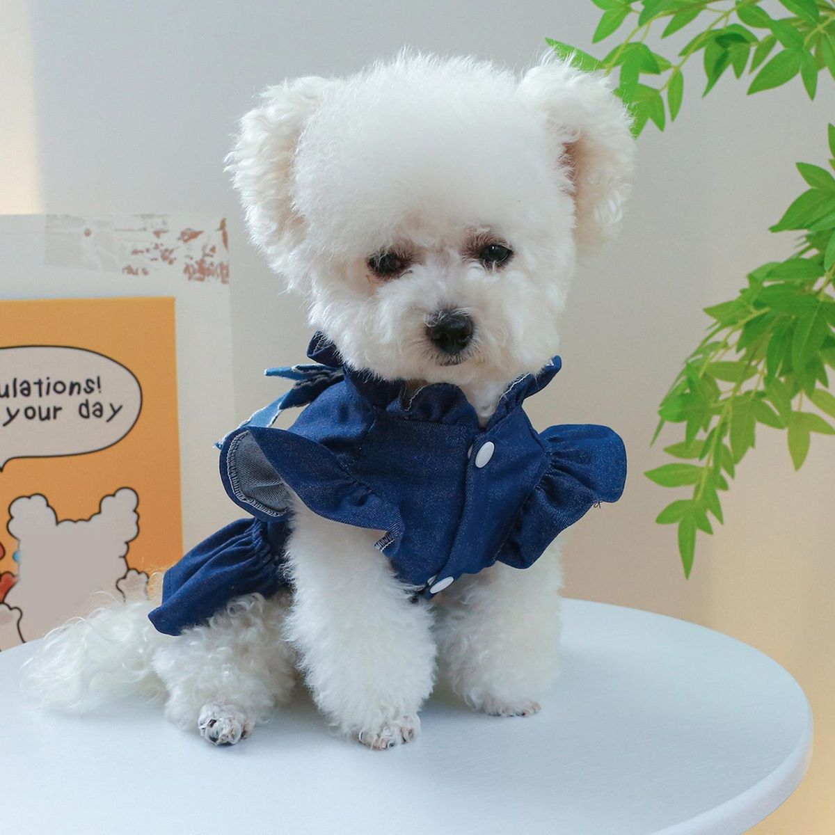 High-quality Pet Dress with Fine Workmanship Chic Denim Pet for Dogs Blue