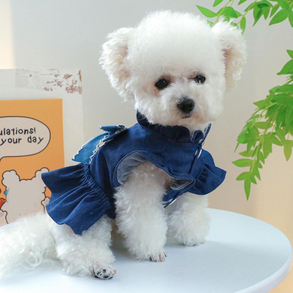High-quality Pet Dress with Fine Workmanship Chic Denim Pet for Dogs Blue