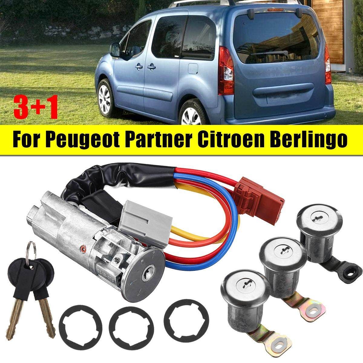 3 Door Lock Set Front Rear Igngition Barrel For Peugeot Partner Citroen Berlingo