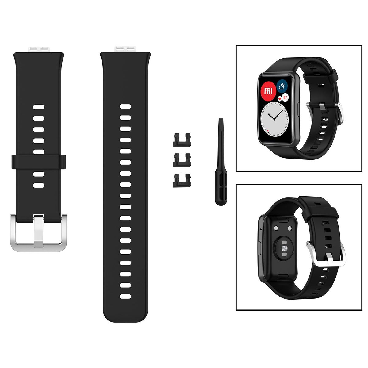 Replace Silicone Watch Band Strap Fits For   Watch Fit TIA-B09 Black