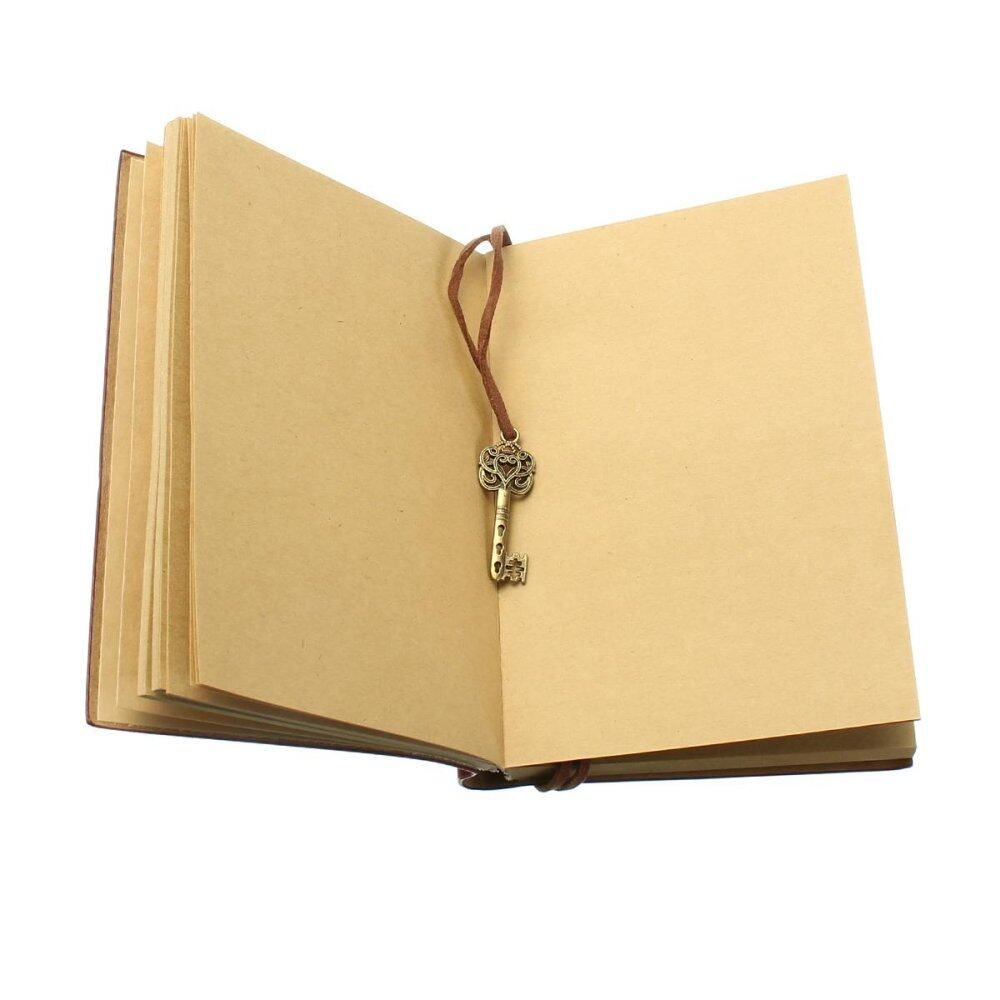 Classic Deep Brown PU Leather Retro Vintage Blank Pages Notebook Journal Diary Rose-Red Rose Red