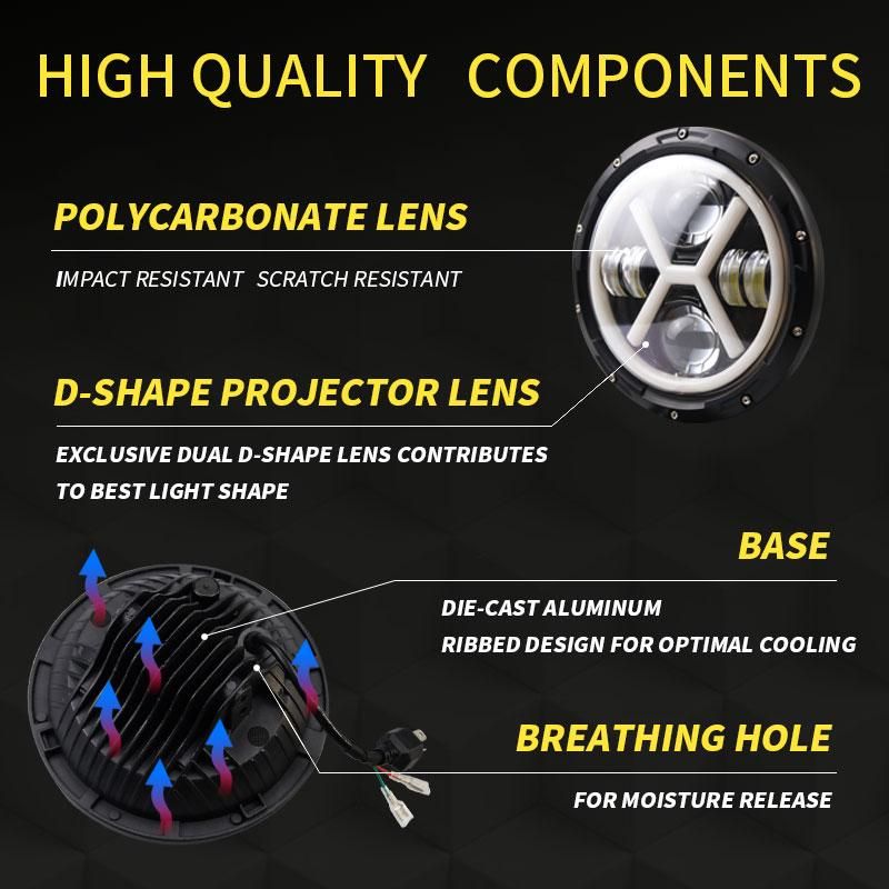500W 7 Inch Round Angel Eye LED Headlight 30000LM with Hi/Lo Beam DRL Amber Halo Ring for JEEP Wrangler JK TJ LJ