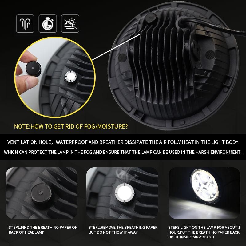 500W 7 Inch Round Angel Eye LED Headlight 30000LM with Hi/Lo Beam DRL Amber Halo Ring for JEEP Wrangler JK TJ LJ