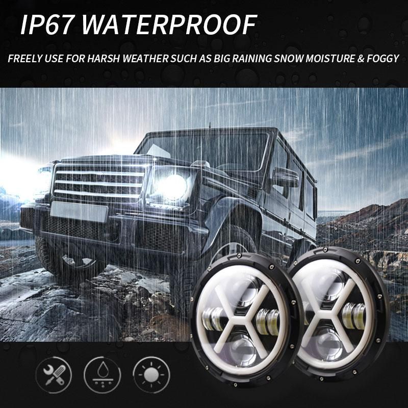 500W 7 Inch Round Angel Eye LED Headlight 30000LM with Hi/Lo Beam DRL Amber Halo Ring for JEEP Wrangler JK TJ LJ