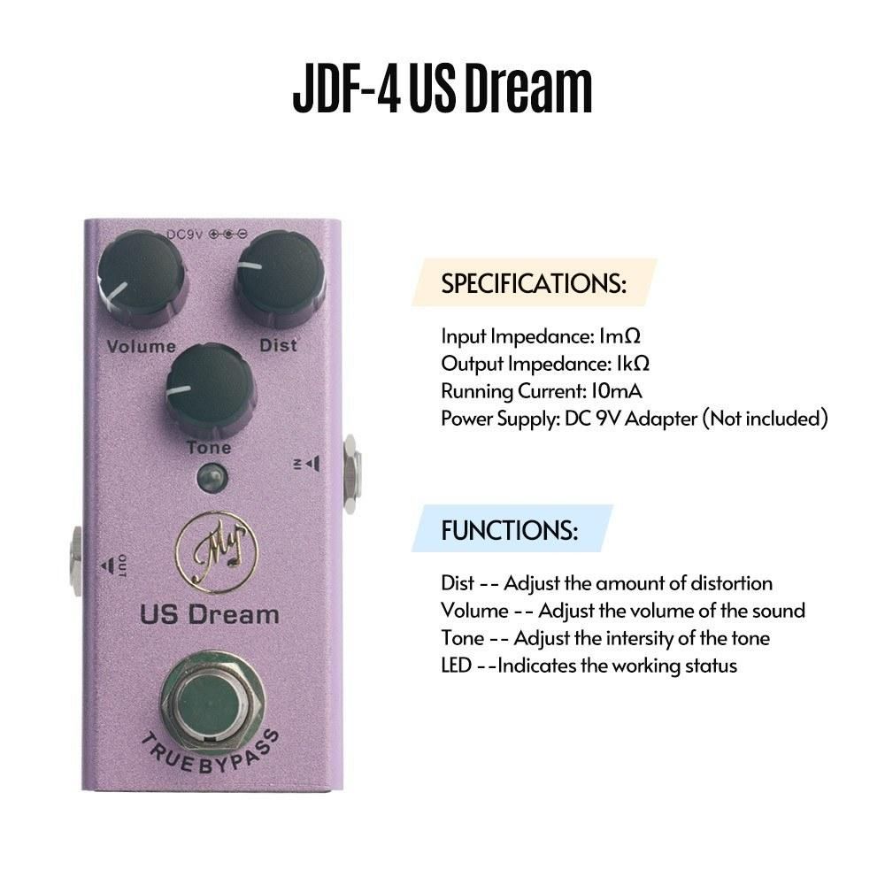 Portable US Dream Distortion Effect Pedal for Electric Guitars with True Bypass Mini Single Distortion Guitar Pedal DC 9V Purple