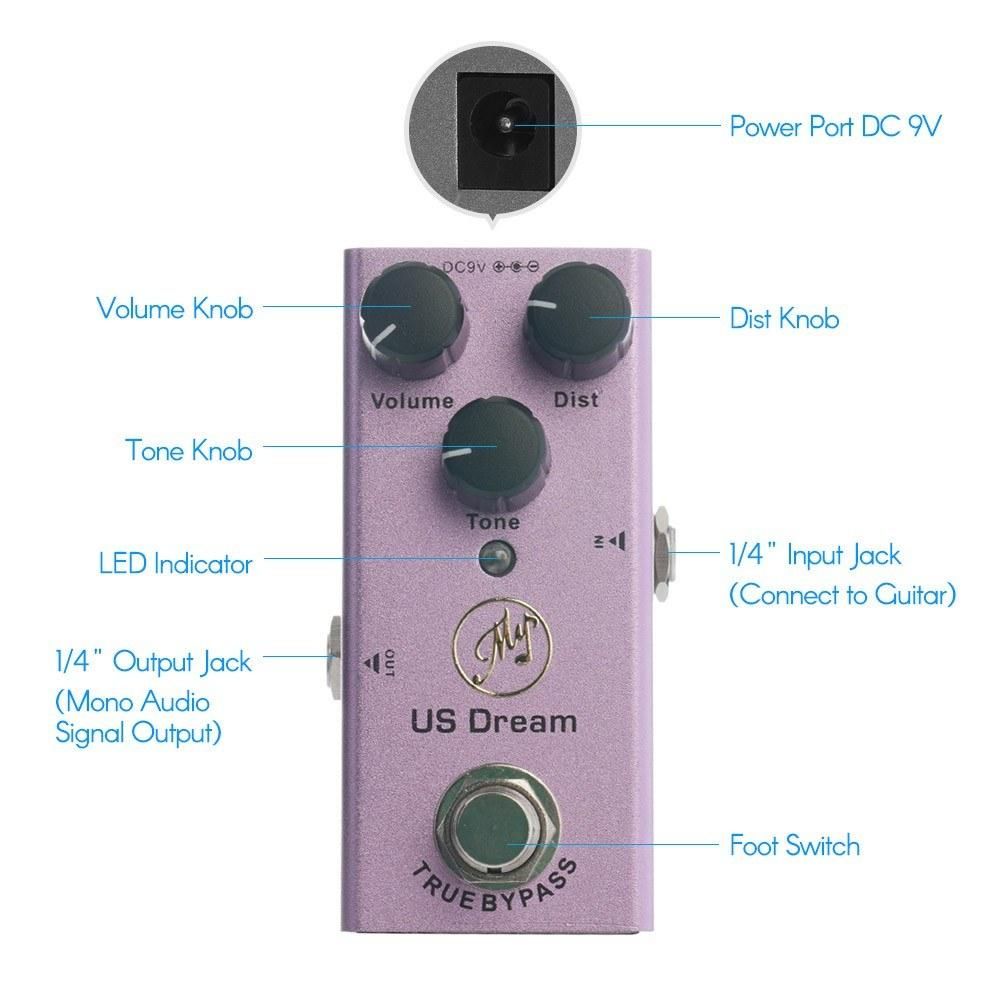 Portable US Dream Distortion Effect Pedal for Electric Guitars with True Bypass Mini Single Distortion Guitar Pedal DC 9V Purple