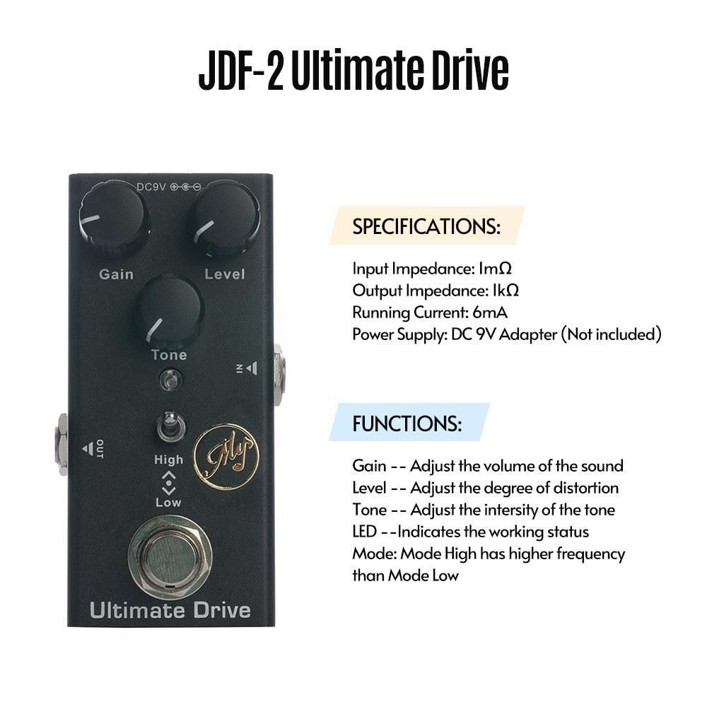 Ultimate Drive Effect Pedal for Electric Guitars with True Bypass Portable Single Guitar Pedal DC 9V Black