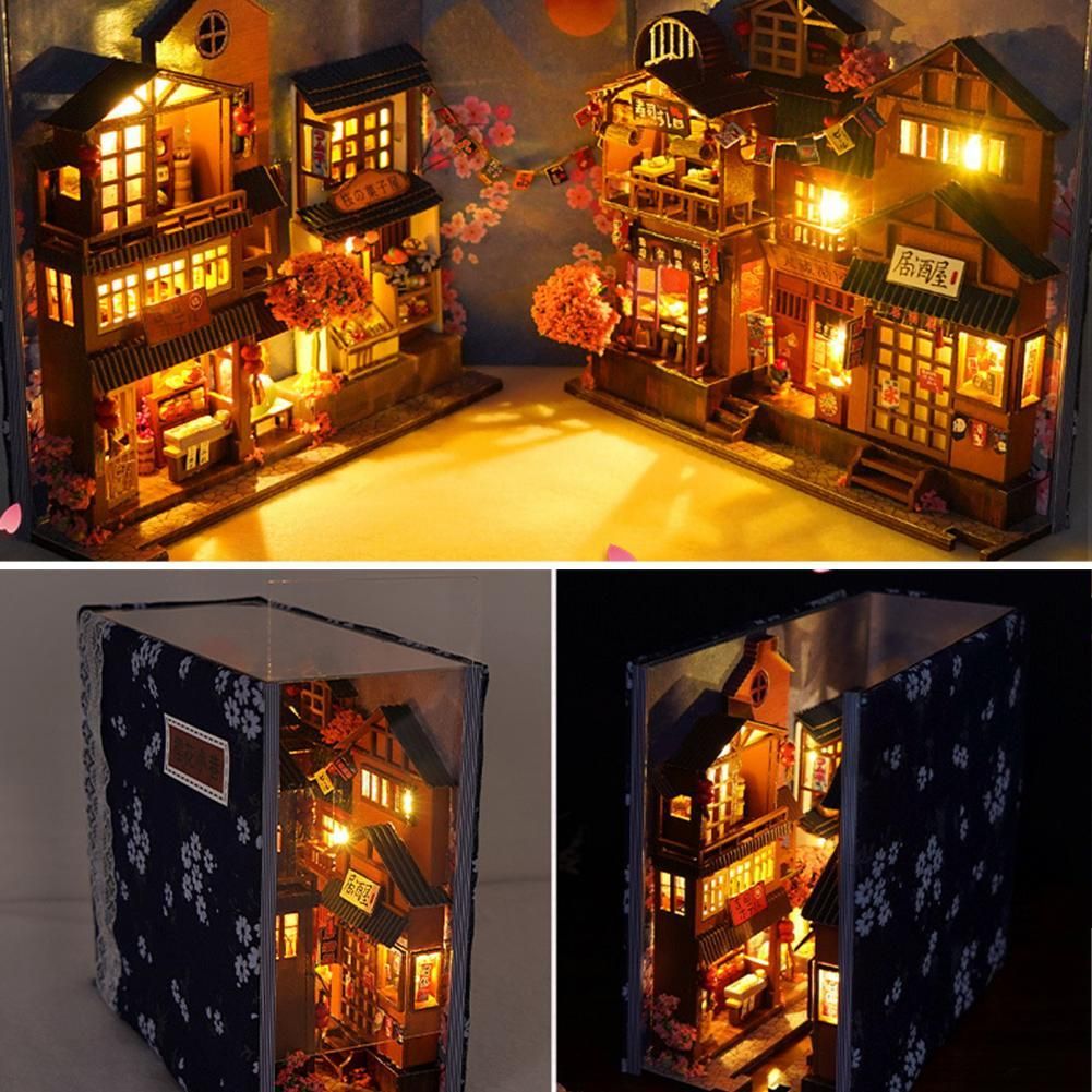 Wooden Hut Toy DIY Doll House Model Miniature Figurines DIY Book Nook Shelf Miniature Hut Doll House Model Toy Casa De Boneca