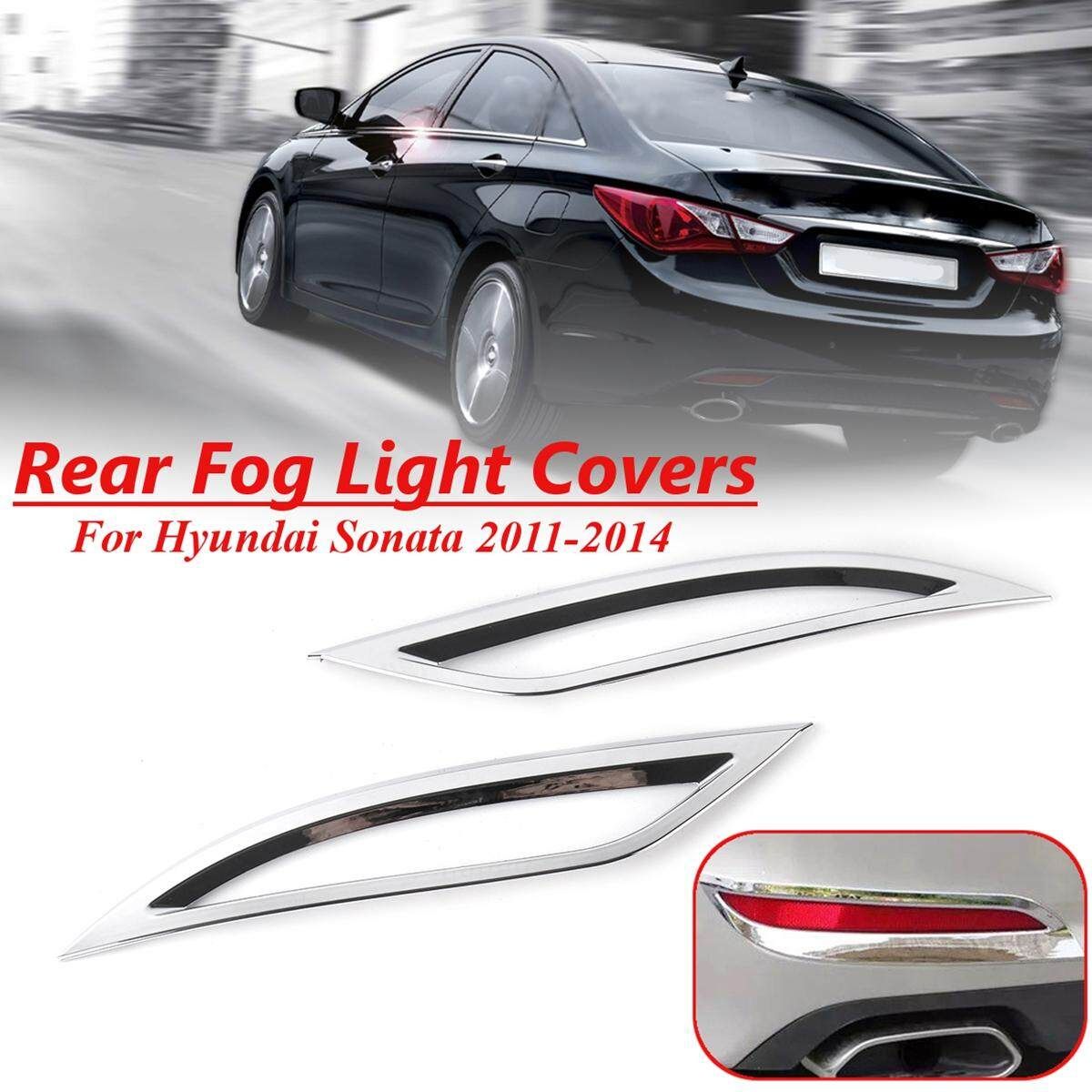 Pair Chrome Rear Bumper Fog Light Lamp Covers Trim For Sonata 2011-2014