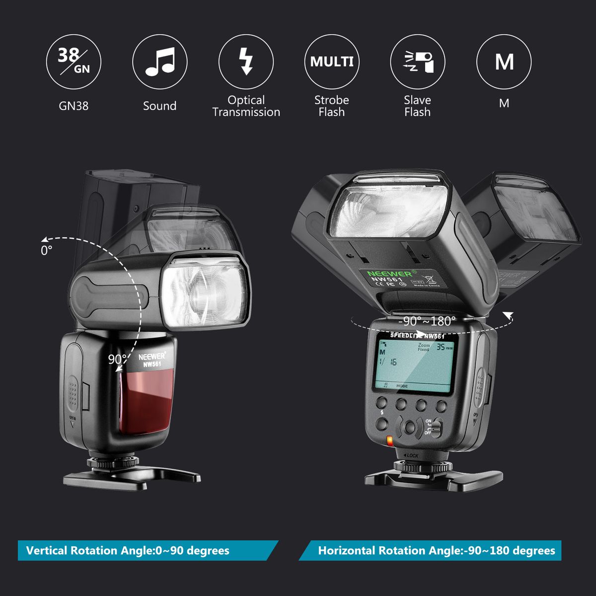 NW561 LCD Display Flash Speedlite For Canon Nikon Panasonic Olympus Pentax Fijifilm And Sony With Mi Hot Shoe, DSLR And Mirrorless Cameras With Standard Hot Shoe