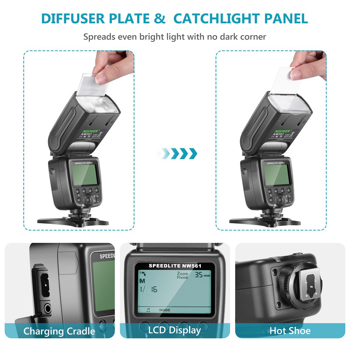 NW561 LCD Display Flash Speedlite For Canon Nikon Panasonic Olympus Pentax Fijifilm And Sony With Mi Hot Shoe, DSLR And Mirrorless Cameras With Standard Hot Shoe