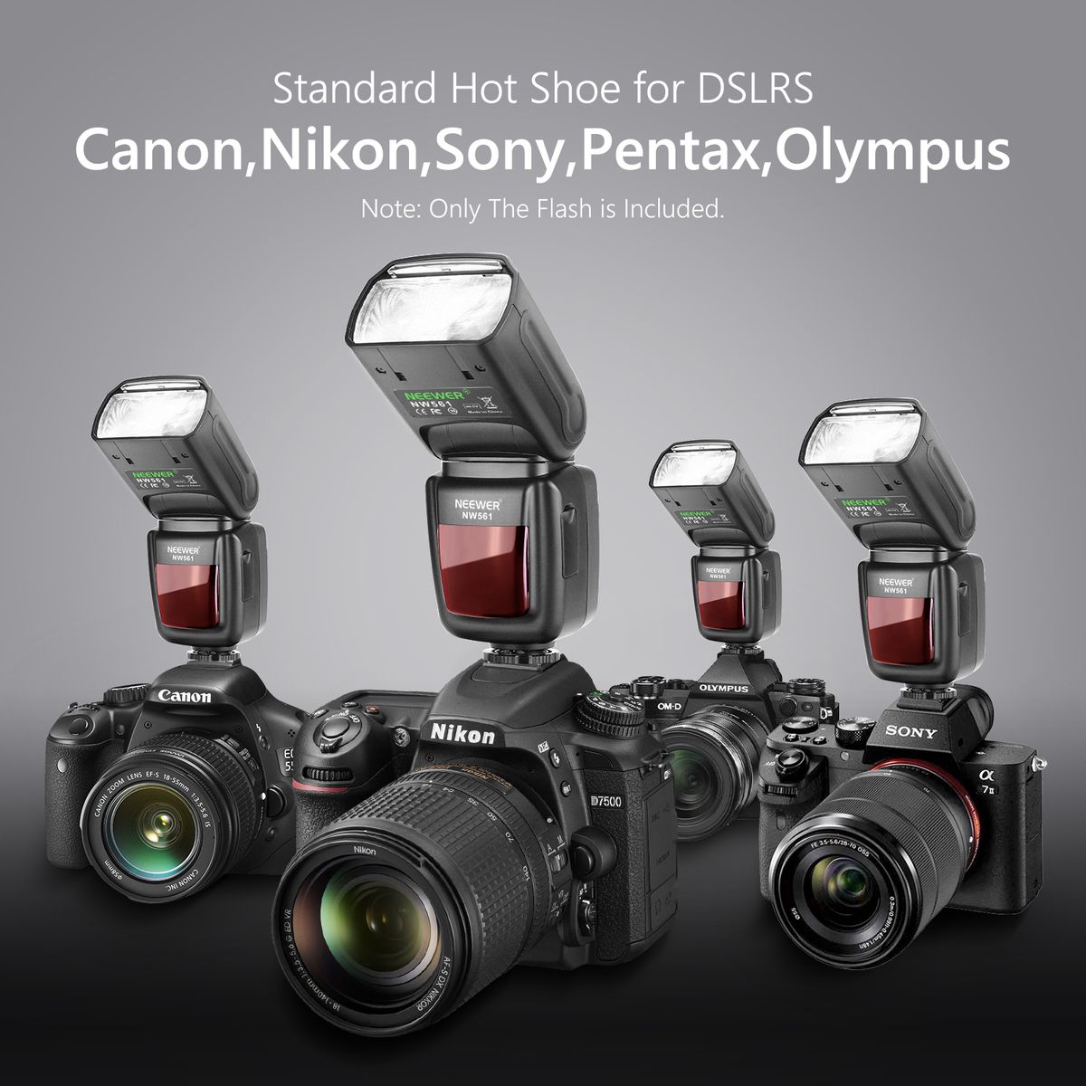 NW561 LCD Display Flash Speedlite For Canon Nikon Panasonic Olympus Pentax Fijifilm And Sony With Mi Hot Shoe, DSLR And Mirrorless Cameras With Standard Hot Shoe