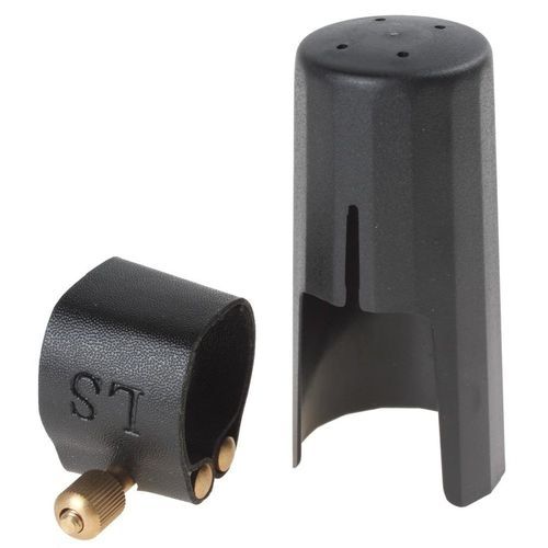 Black Professional Alto Saxophone Mouthpiece Cap With Leather Clip