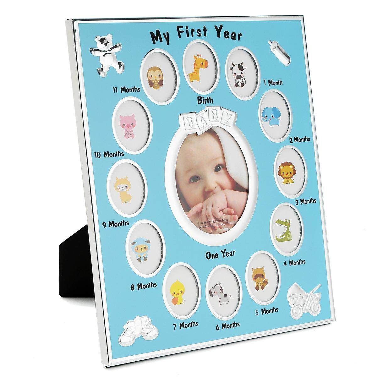 My First Year Baby Photo Frame Set Newborn Baby's 12 Months Infant Ablum Gift Blue