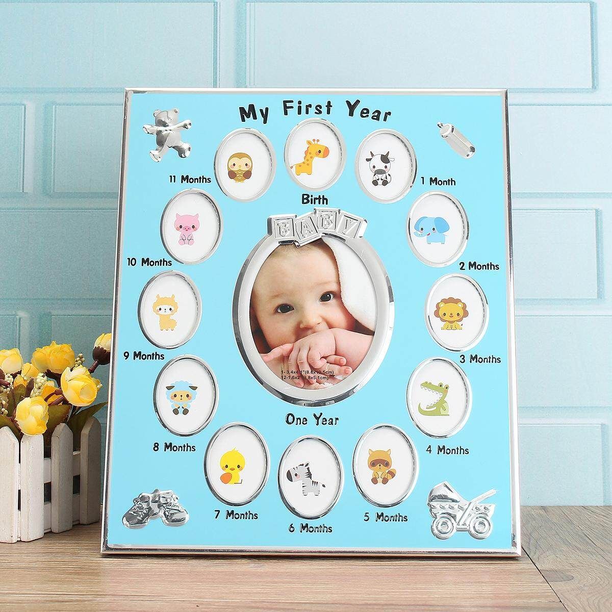 My First Year Baby Photo Frame Set Newborn Baby's 12 Months Infant Ablum Gift Blue