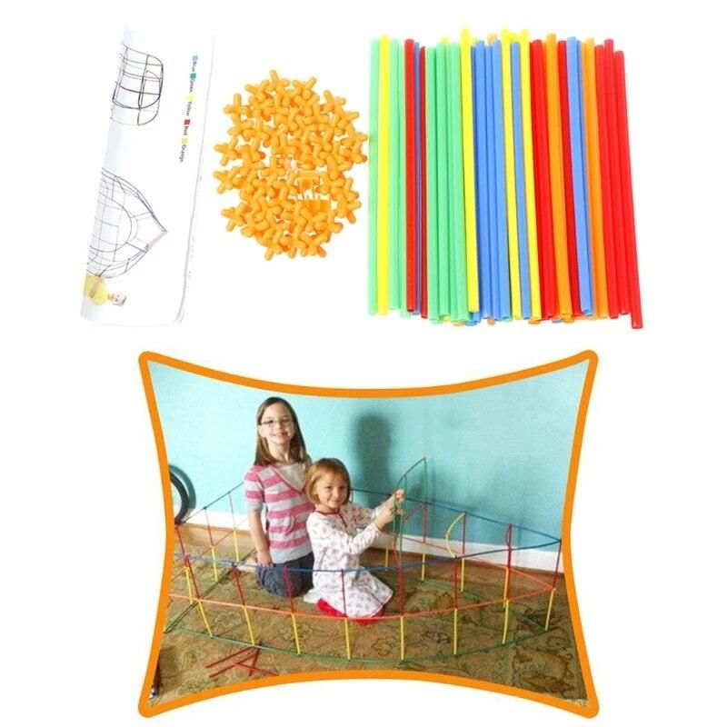 100Pcs Colorful Plastic Straw Assembled Building Blocks Children Educational Toy