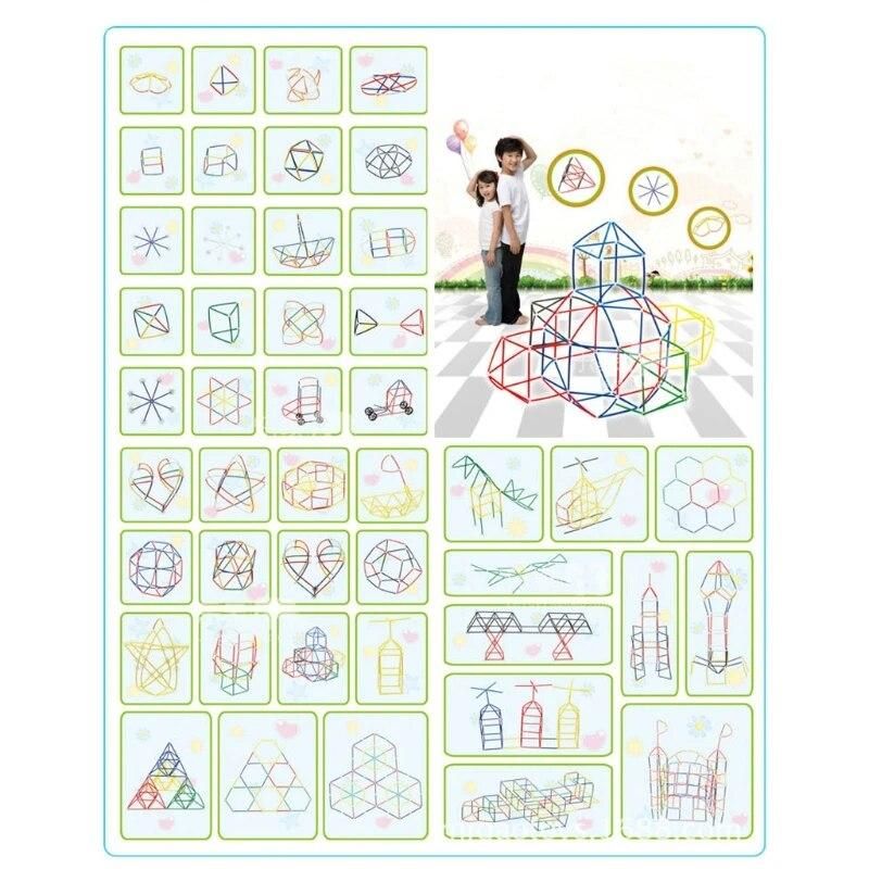 100Pcs Colorful Plastic Straw Assembled Building Blocks Children Educational Toy