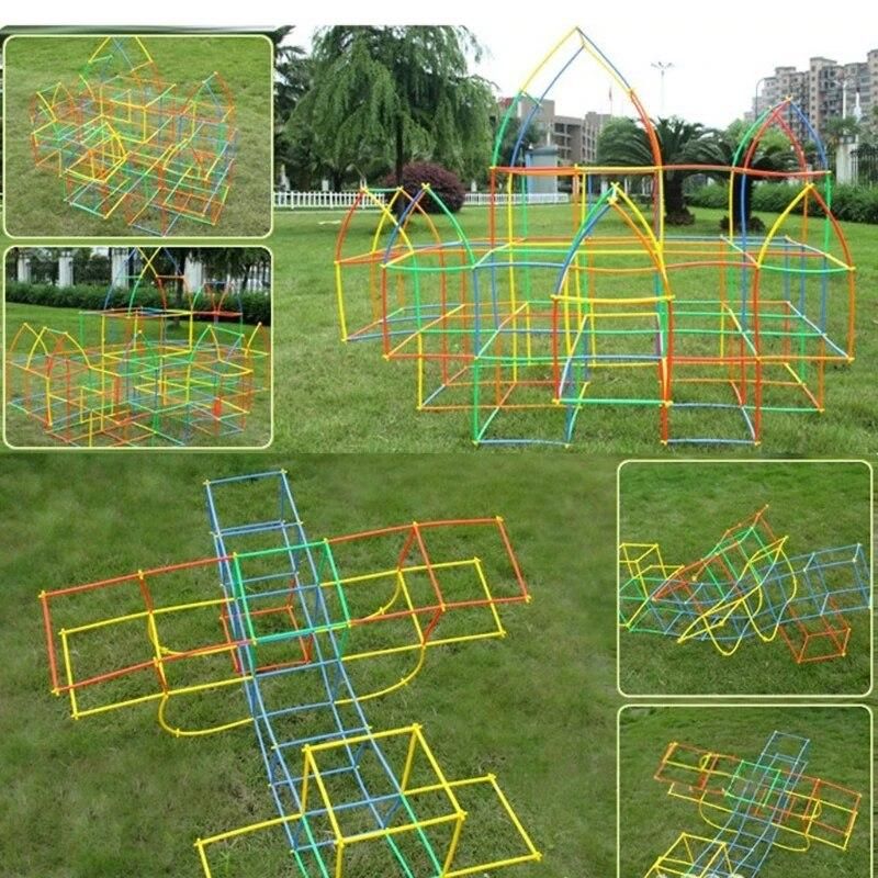 100Pcs Colorful Plastic Straw Assembled Building Blocks Children Educational Toy