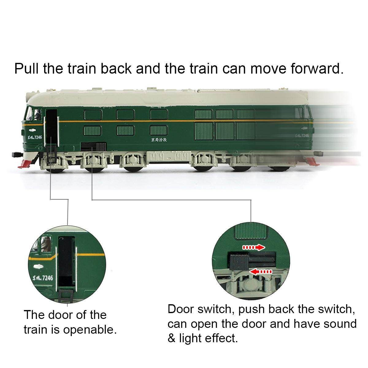 1:87 Simulated Alloy Train Locomotive Model Pull Back Toy Sound Lights For DIY