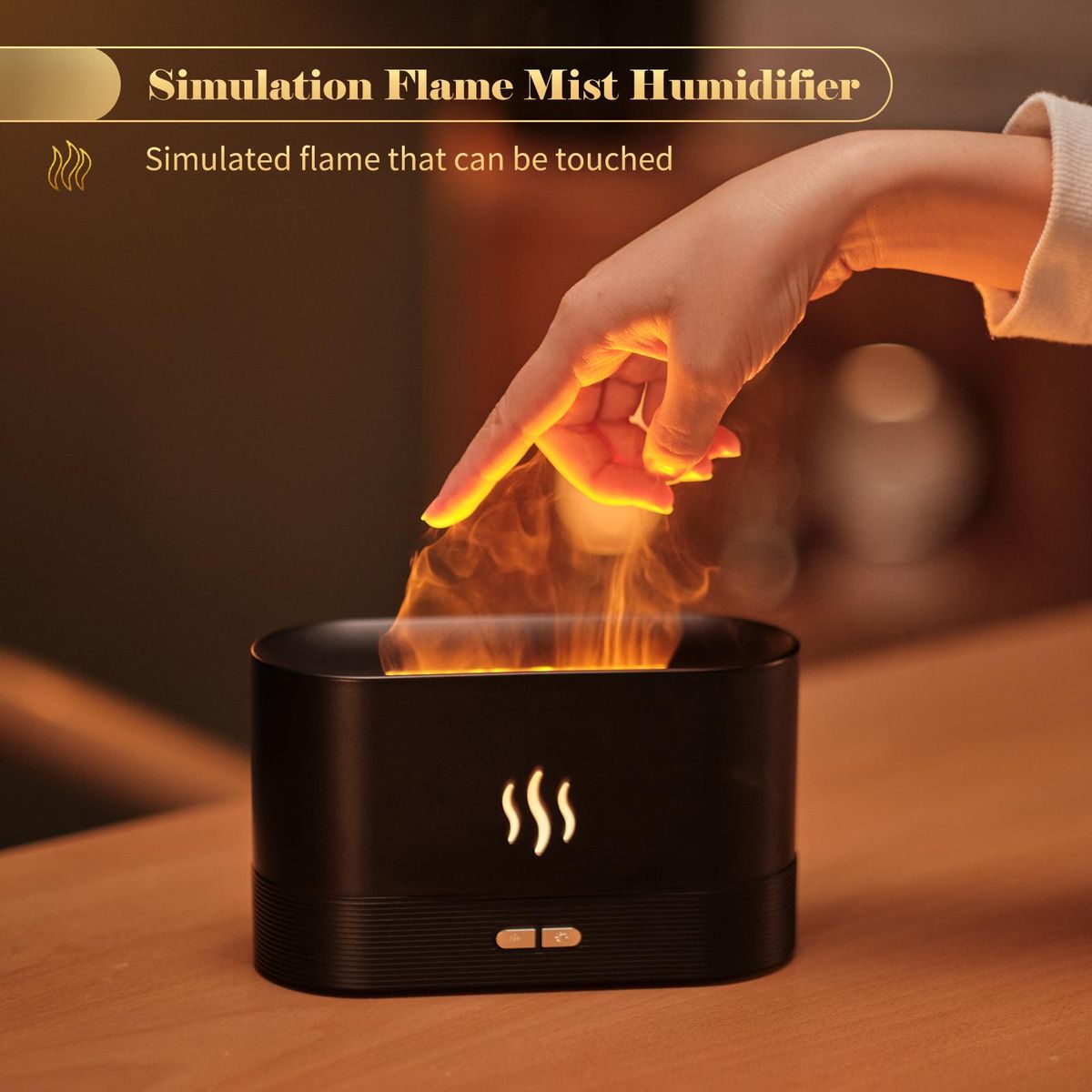 Simulation Flame Mist Humidifier With 7 Color Night Light Aromatherapy Essential Oil Diffuser Quiet Cool USB Humidifier for Home Office Bedroom Baby Room Auto-off