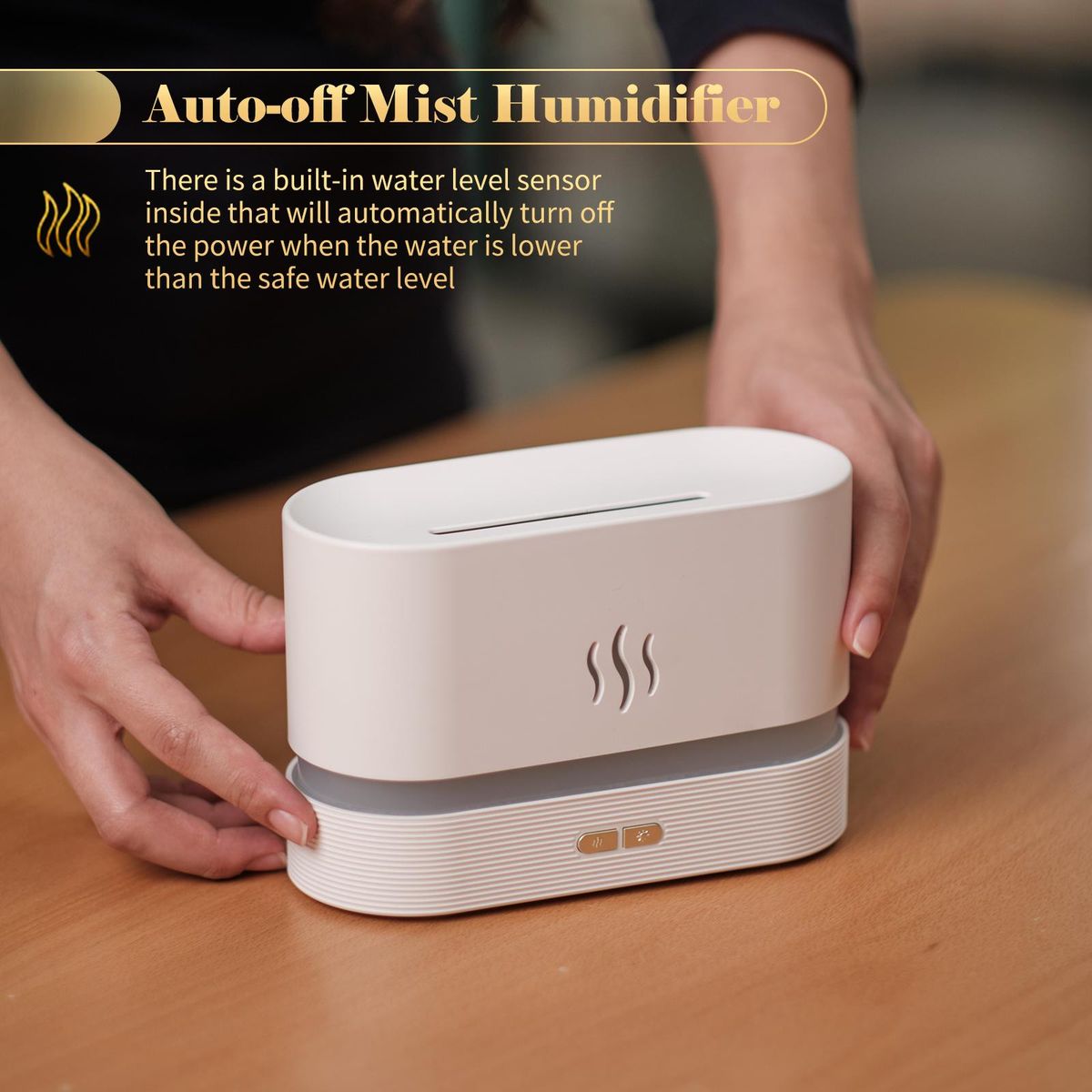 Simulation Flame Mist Humidifier With 7 Color Night Light Aromatherapy Essential Oil Diffuser Quiet Cool USB Humidifier for Home Office Bedroom Baby Room Auto-off