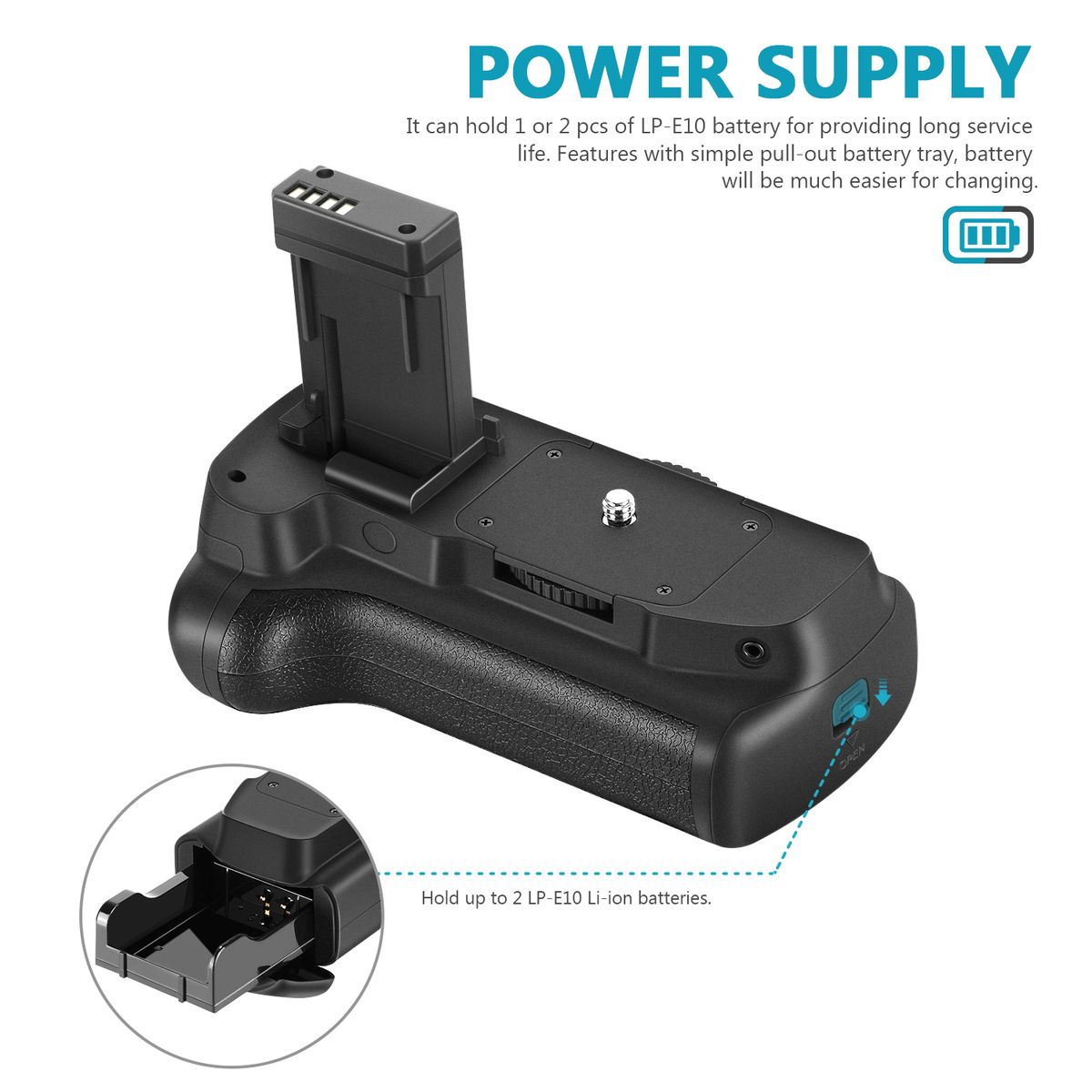Vertical Camera Battery Grip Hold 2x LP-E10 For Canon EOS 1100D 1200D 1300D / Rebel T3 T5 T6